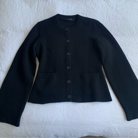 Jenni Kayne Cooper Wool Cashmere Crewneck Button Knit Cardigan Sweater Black - Picture 5 of 14